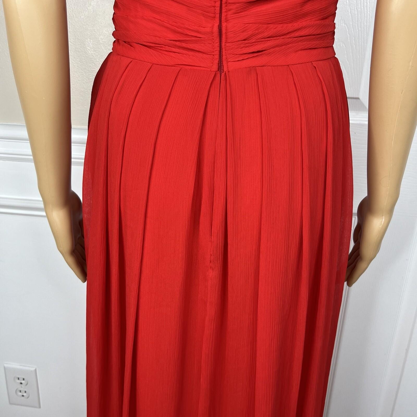Badgley Mishka Faye Chiffon Gown Dress Size 10 Red Strapless Pleated Dress maxi