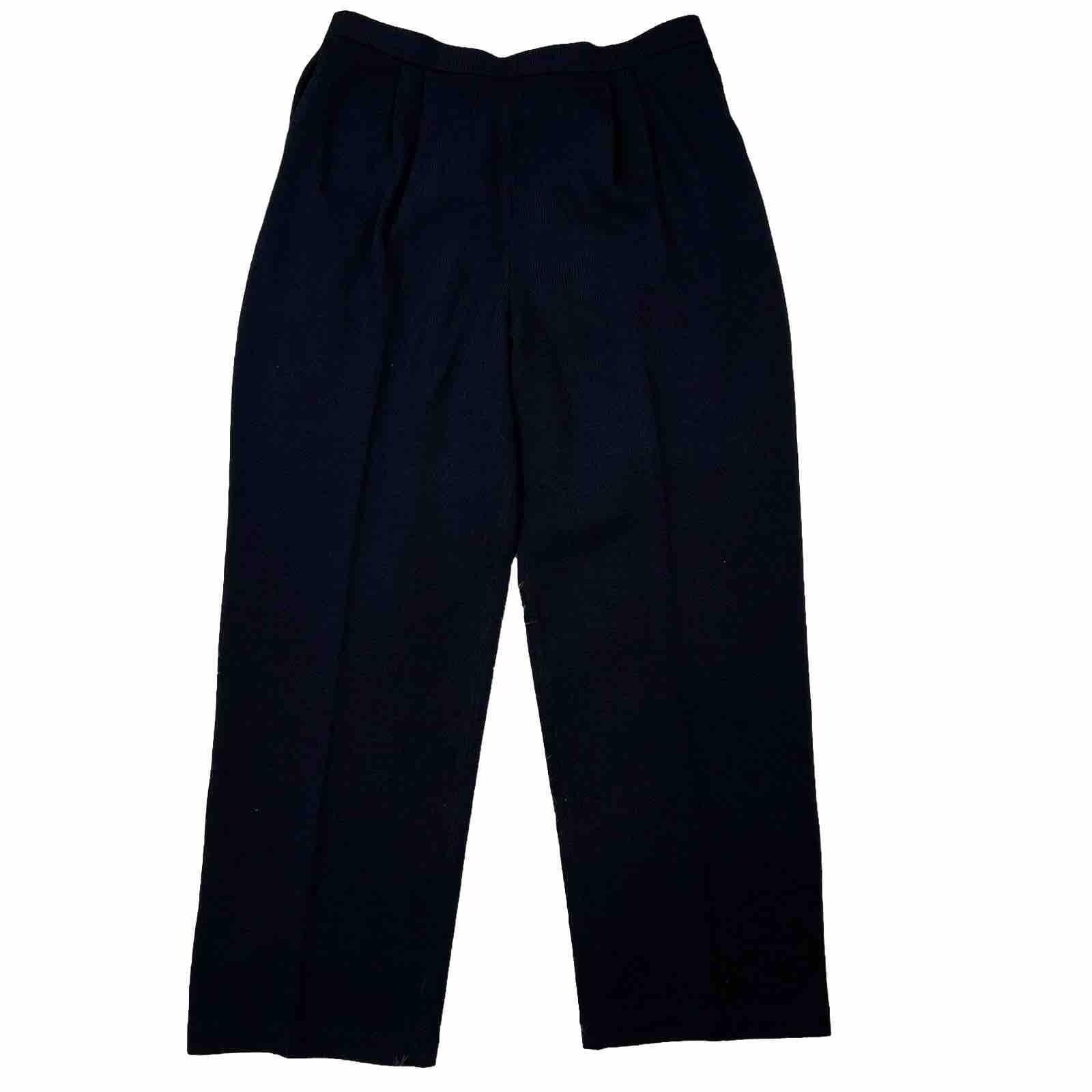 St. John Basics Knit Pants Size 16 Black Pleated Front Elastic Waist Pockets