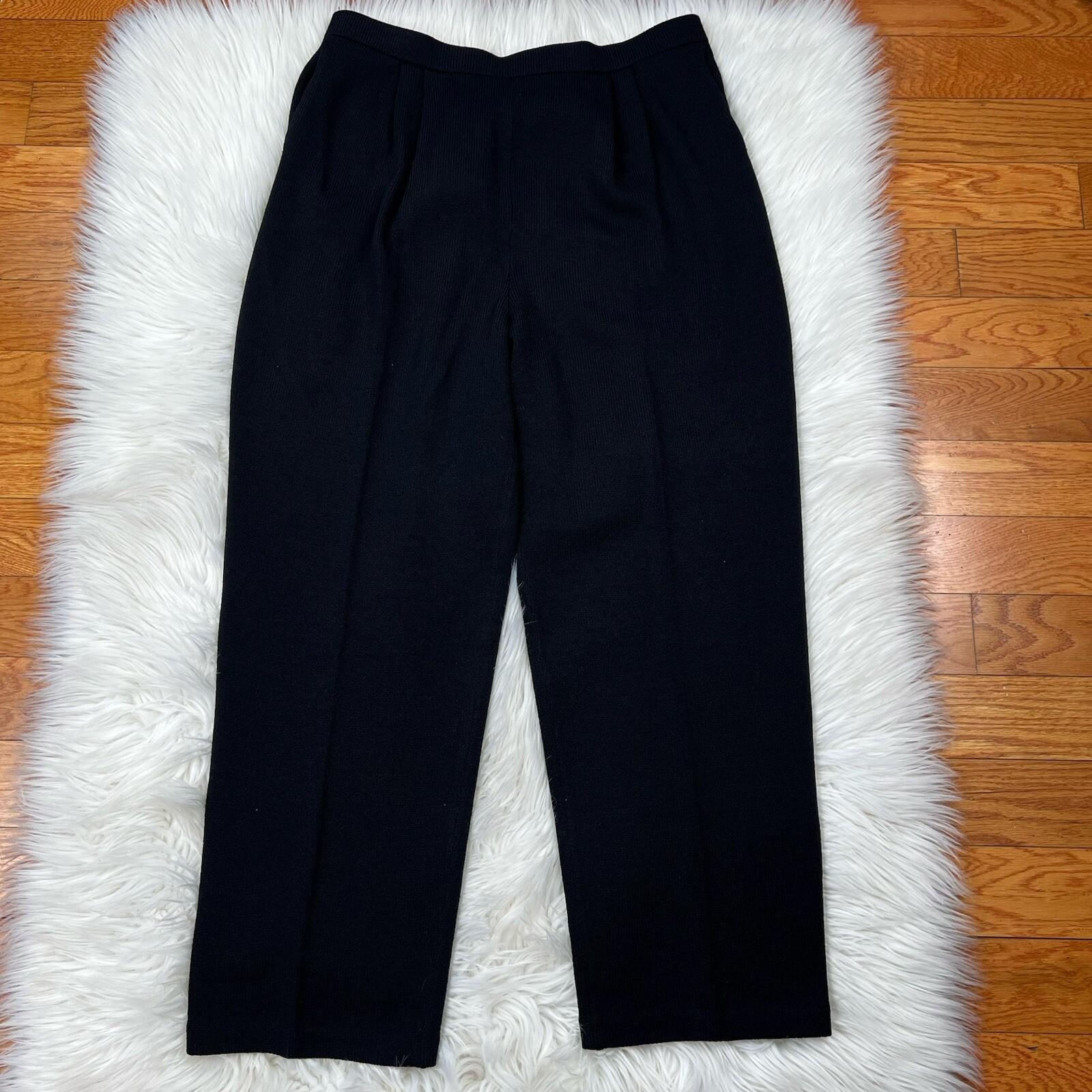 St. John Basics Knit Pants Size 16 Black Pleated Front Elastic Waist Pockets