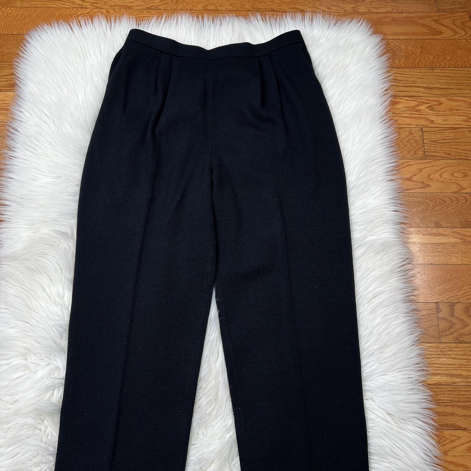 St. John Basics Knit Pants Size 16 Black Pleated Front Elastic Waist Pockets