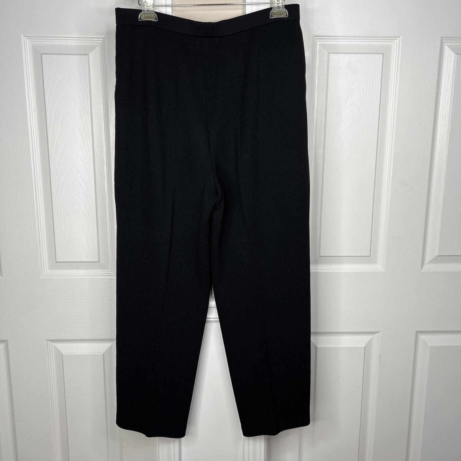 St. John Basics Knit Pants Size 16 Black Pleated Front Elastic Waist Pockets