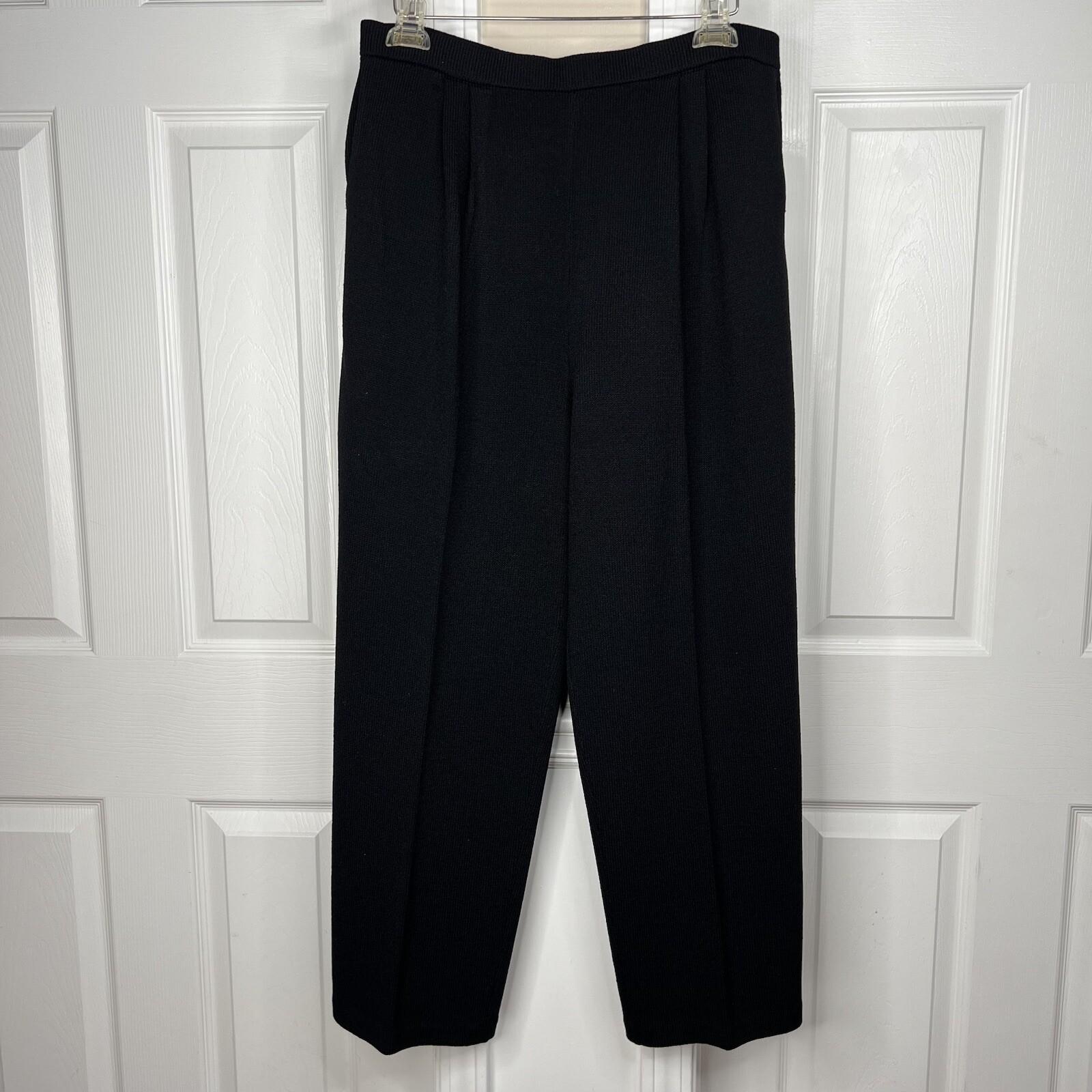 St. John Basics Knit Pants Size 16 Black Pleated Front Elastic Waist Pockets