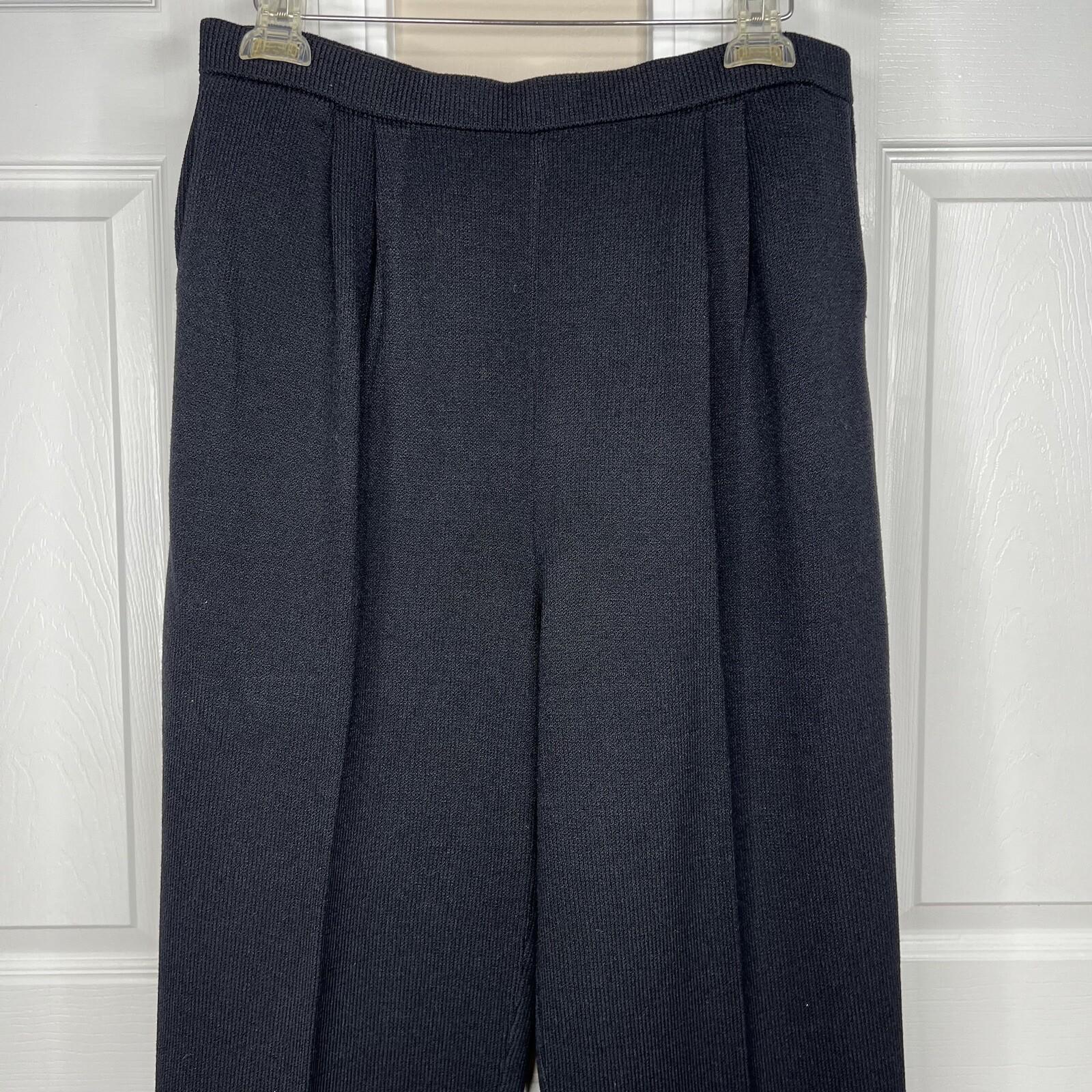 St. John Basics Knit Pants Size 16 Black Pleated Front Elastic Waist Pockets
