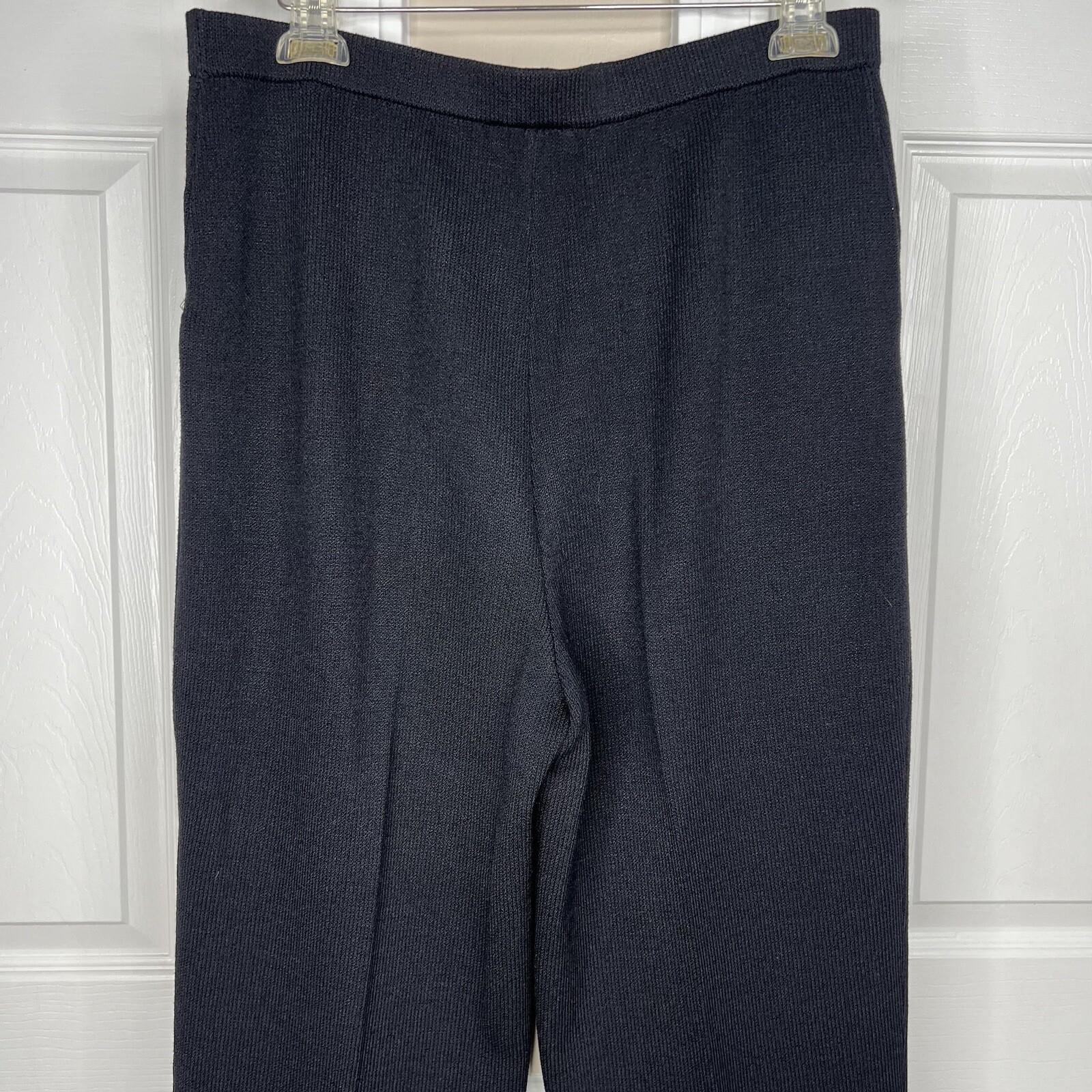 St. John Basics Knit Pants Size 16 Black Pleated Front Elastic Waist Pockets