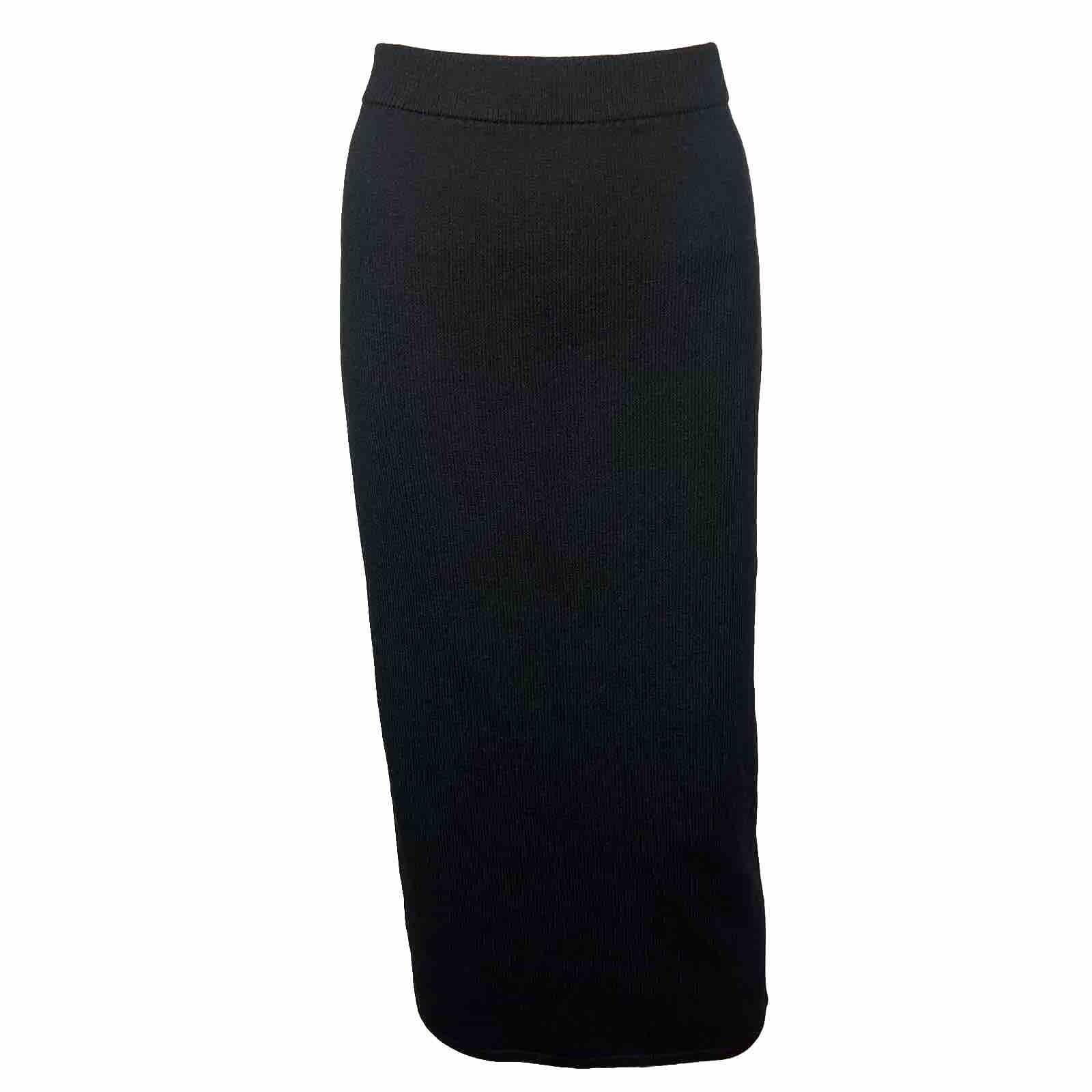 ST JOHN Basics Women Knit Stretch Skirt Size 4 Black Midi Pencil