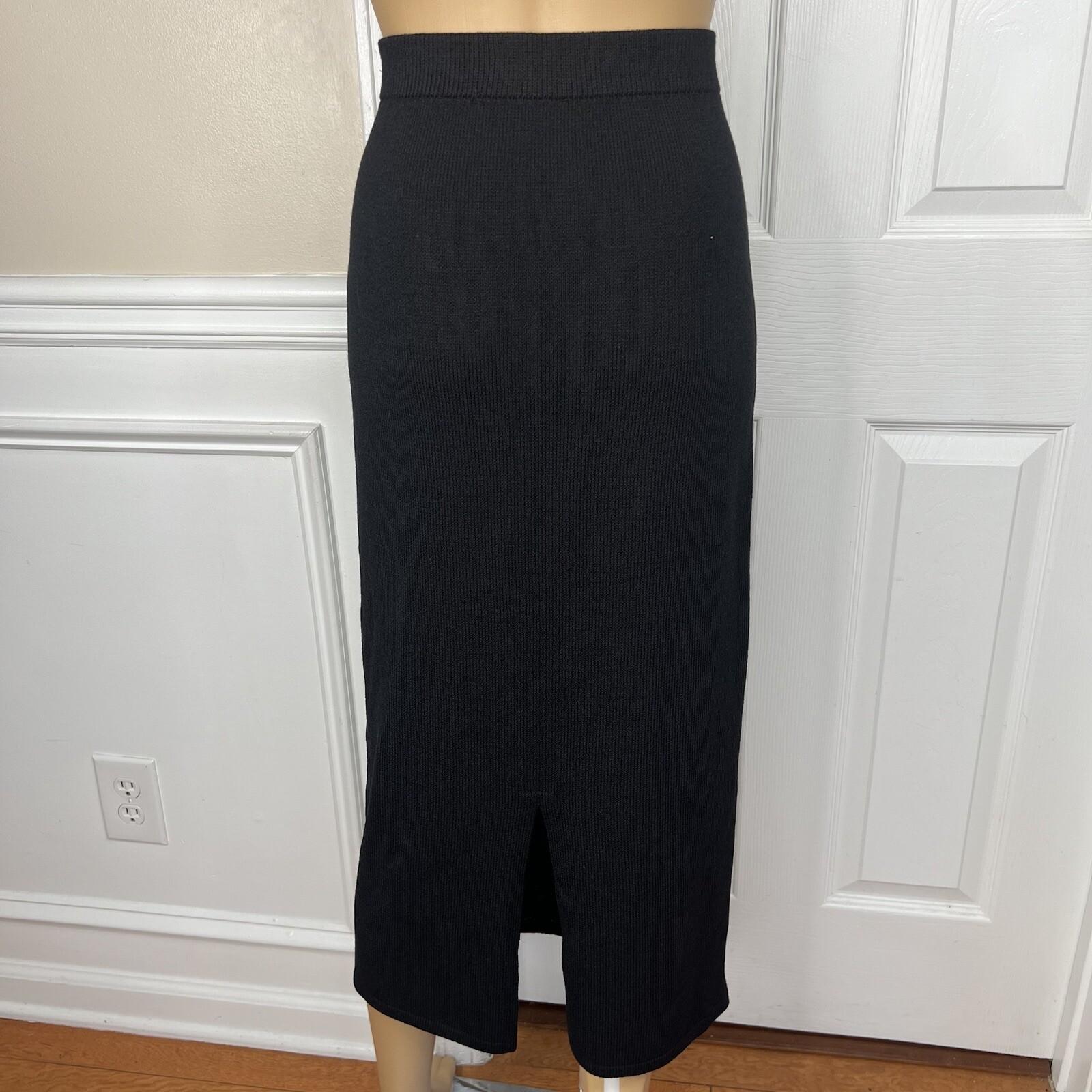 ST JOHN Basics Women Knit Stretch Skirt Size 4 Black Midi Pencil