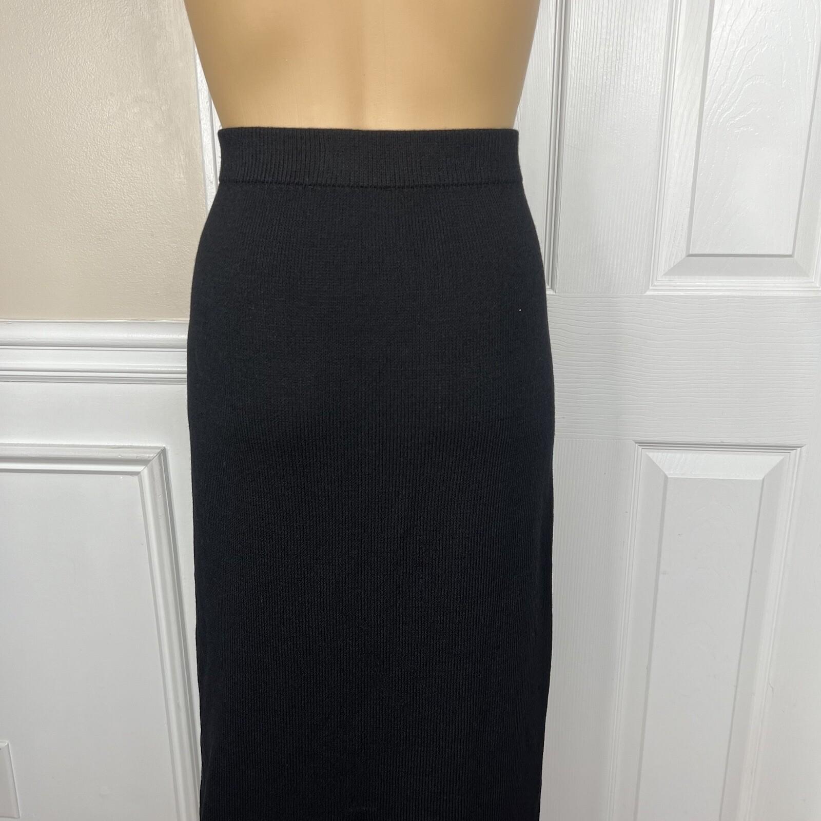 ST JOHN Basics Women Knit Stretch Skirt Size 4 Black Midi Pencil