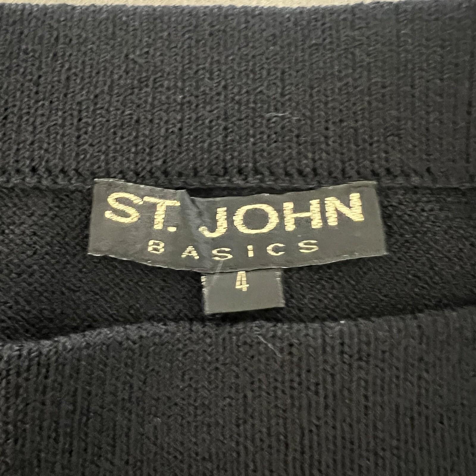 ST JOHN Basics Women Knit Stretch Skirt Size 4 Black Midi Pencil