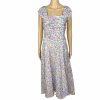 Elleen West Vtg Cotton Stretch Dress 8 Floral Pleated Flare Cap Sleeve Prairie