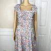 Elleen West Vtg Cotton Stretch Dress 8 Floral Pleated Flare Cap Sleeve Prairie