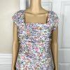 Elleen West Vtg Cotton Stretch Dress 8 Floral Pleated Flare Cap Sleeve Prairie