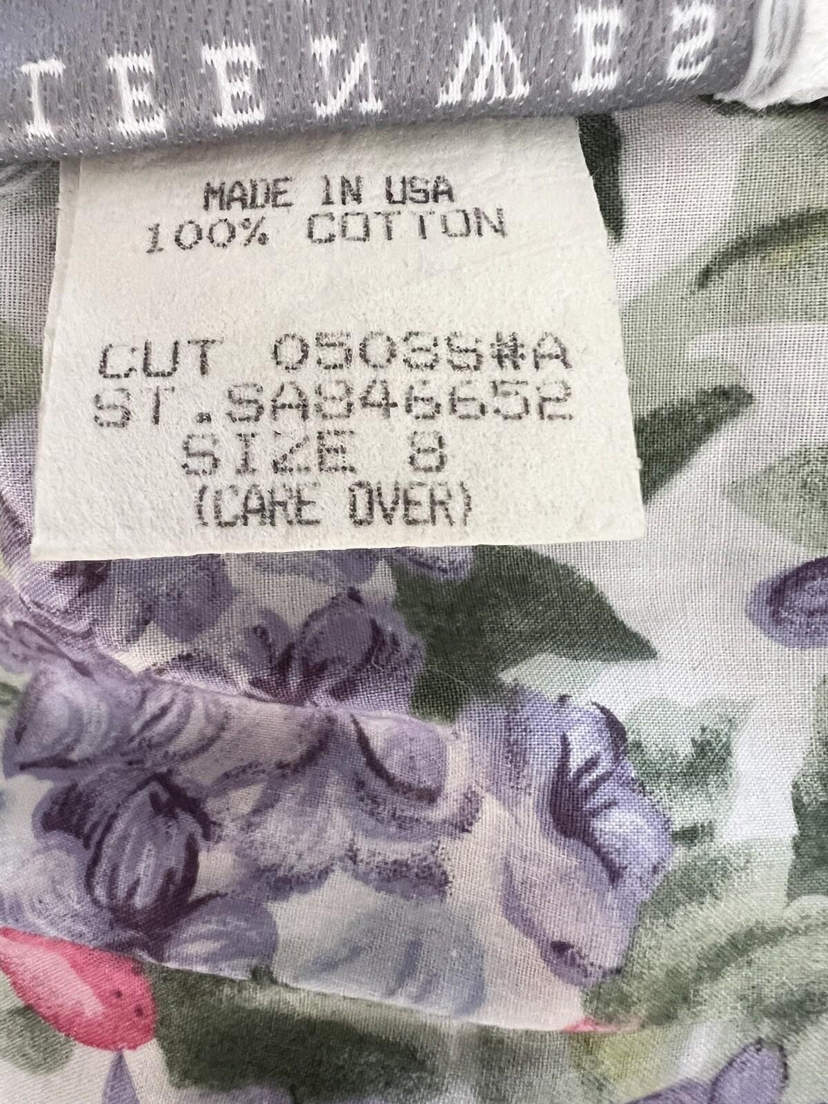 Elleen West Vtg Cotton Stretch Dress 8 Floral Pleated Flare Cap Sleeve Prairie