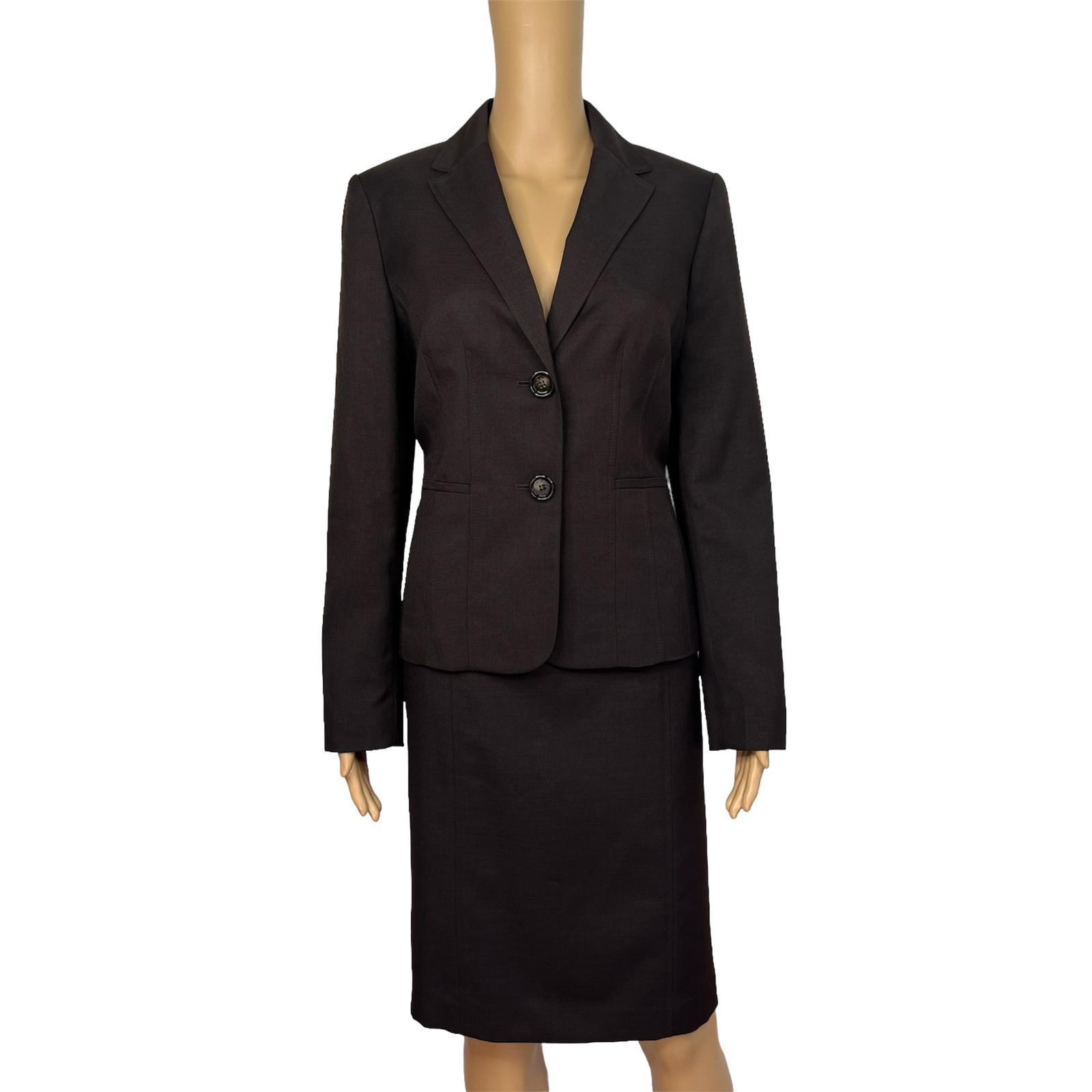 KASPER 2PC Chocolate Polyester Lined Career Skirt Suit 4 Business Casual New