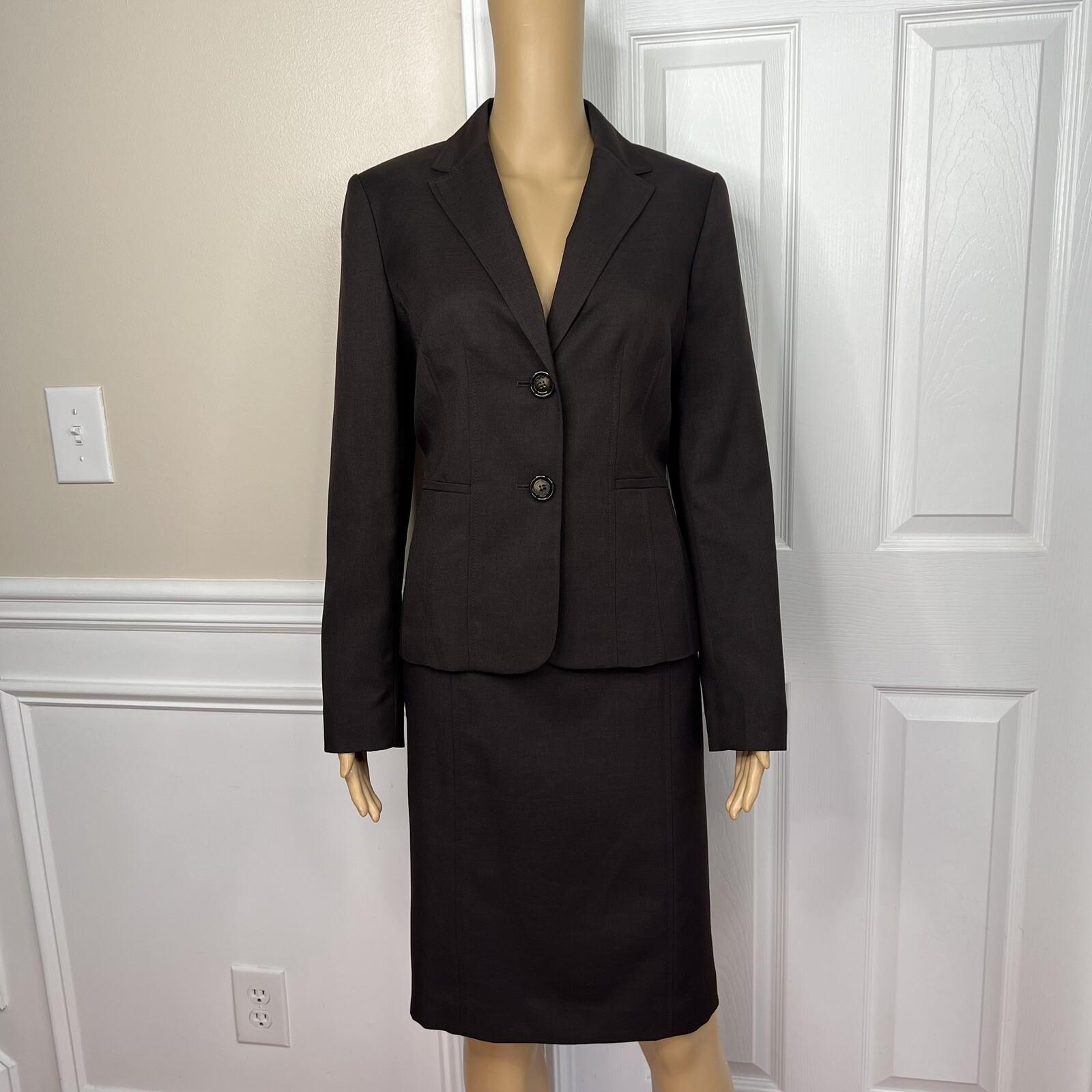 KASPER 2PC Chocolate Polyester Lined Career Skirt Suit 4 Business Casual New