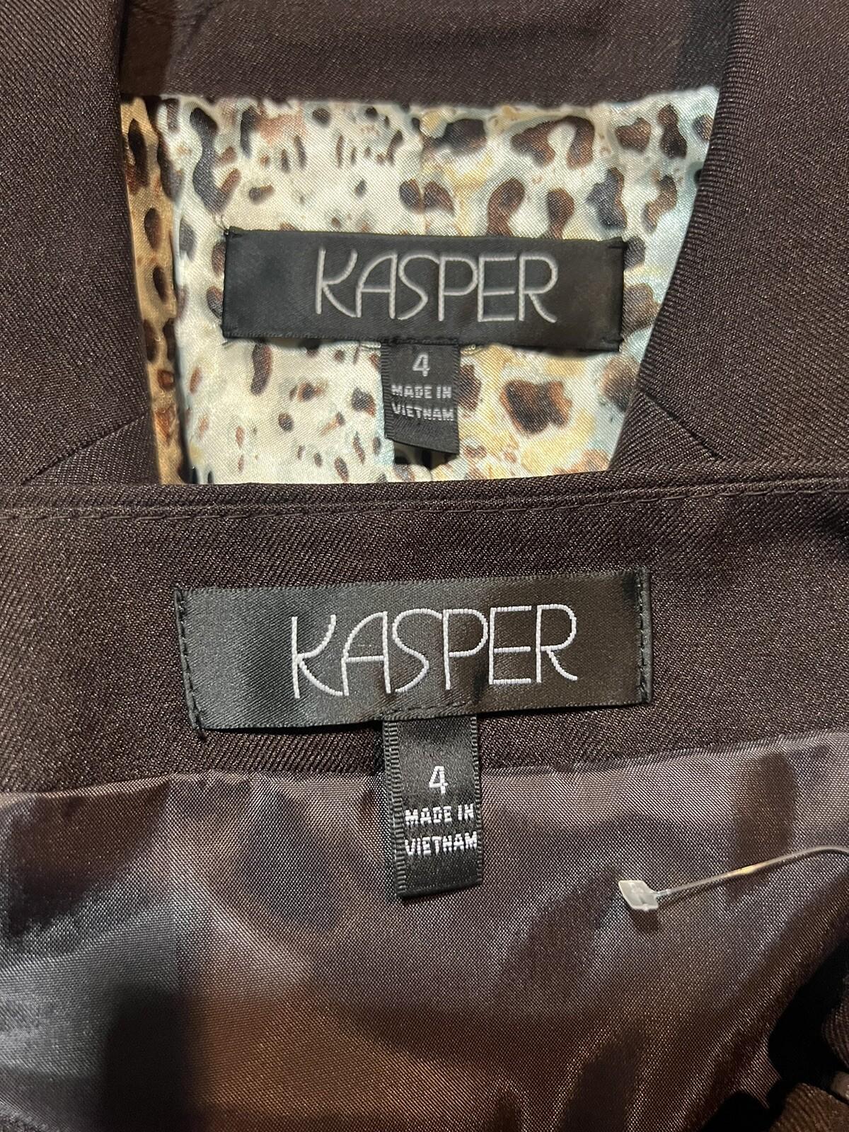 KASPER 2PC Chocolate Polyester Lined Career Skirt Suit 4 Business Casual New