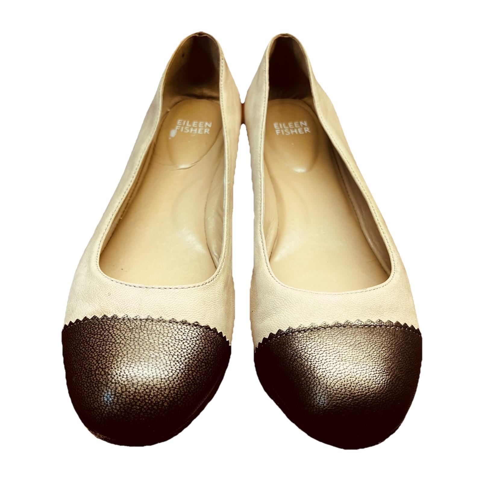 Eileen Fisher Women Soft Leather Hidden Wedge Shoes 8.5 Beige Cap Toe Slip on
