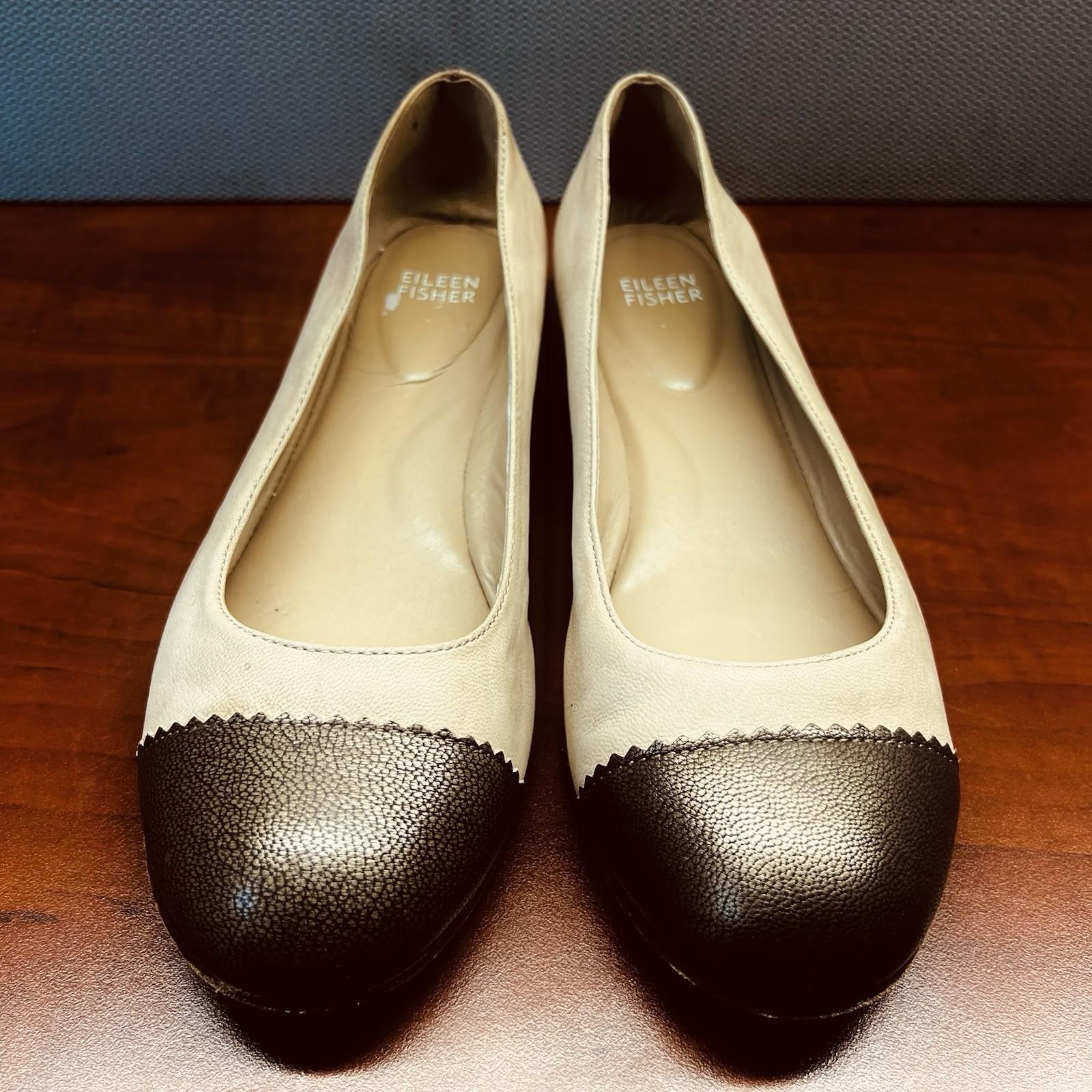 Eileen Fisher Women Soft Leather Hidden Wedge Shoes 8.5 Beige Cap Toe Slip on