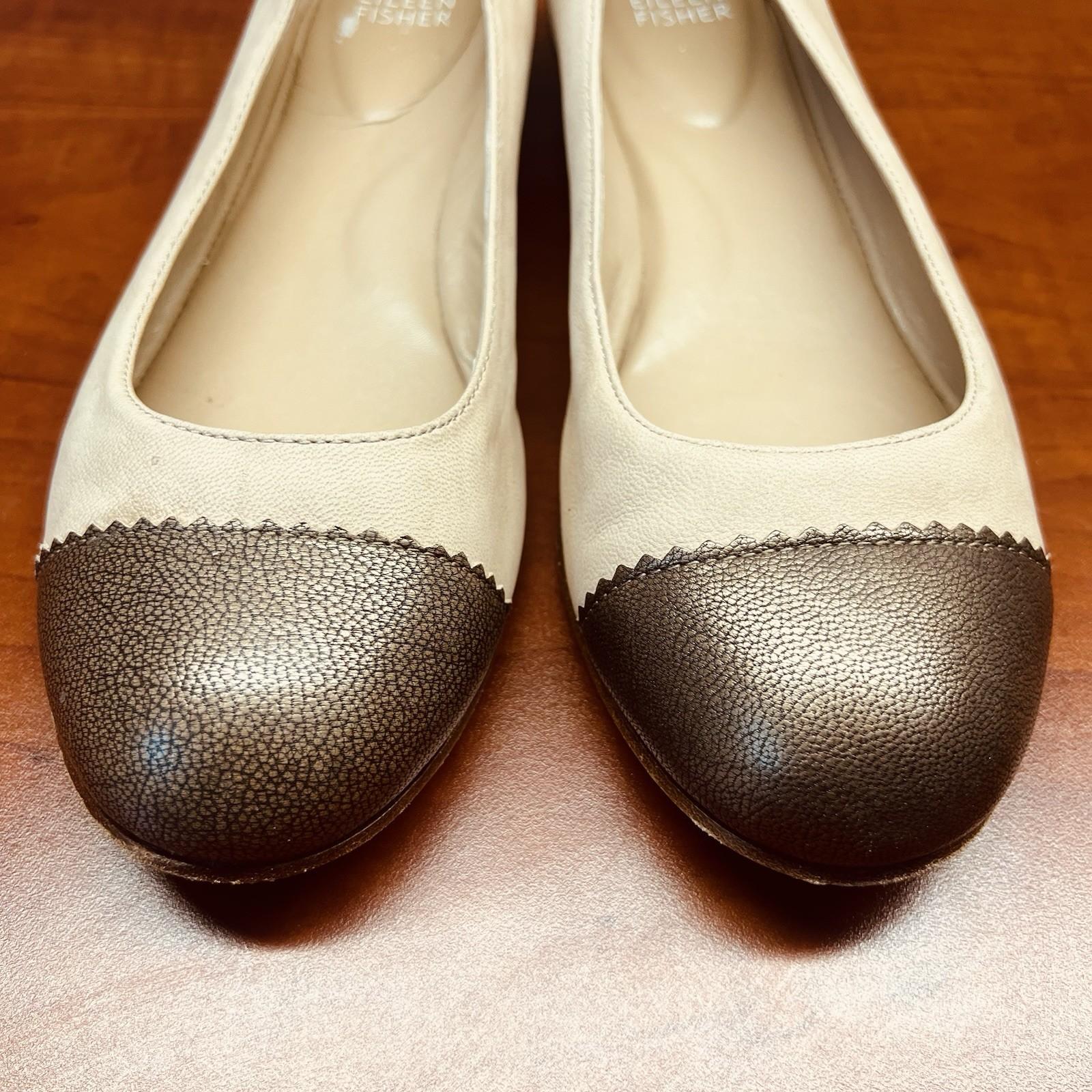 Eileen Fisher Women Soft Leather Hidden Wedge Shoes 8.5 Beige Cap Toe Slip on