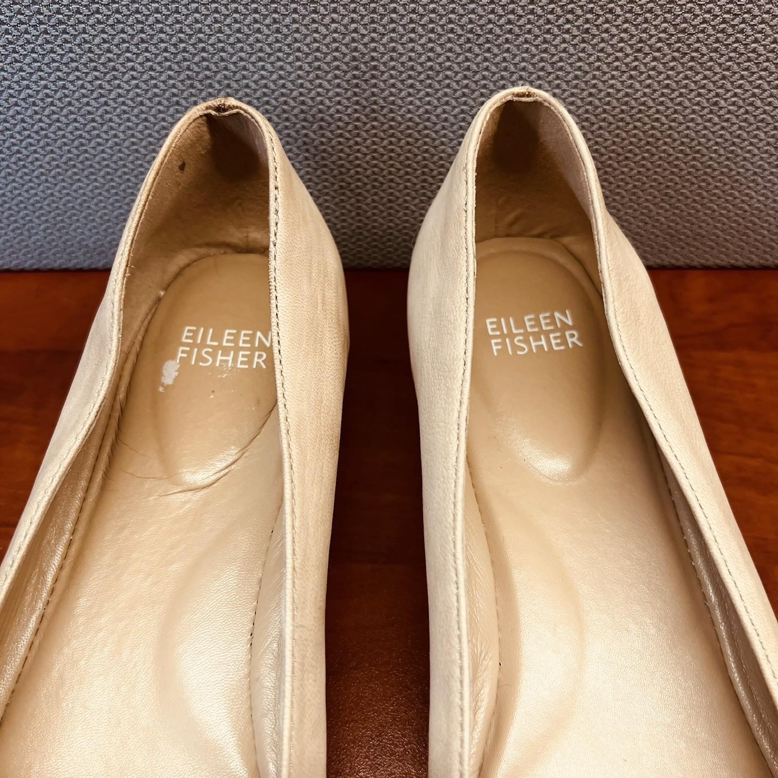 Eileen Fisher Women Soft Leather Hidden Wedge Shoes 8.5 Beige Cap Toe Slip on