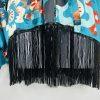 Misa Hylton For INC Beaded Fringe Kimono Blouse L Stylish Colorful Elastic Tie