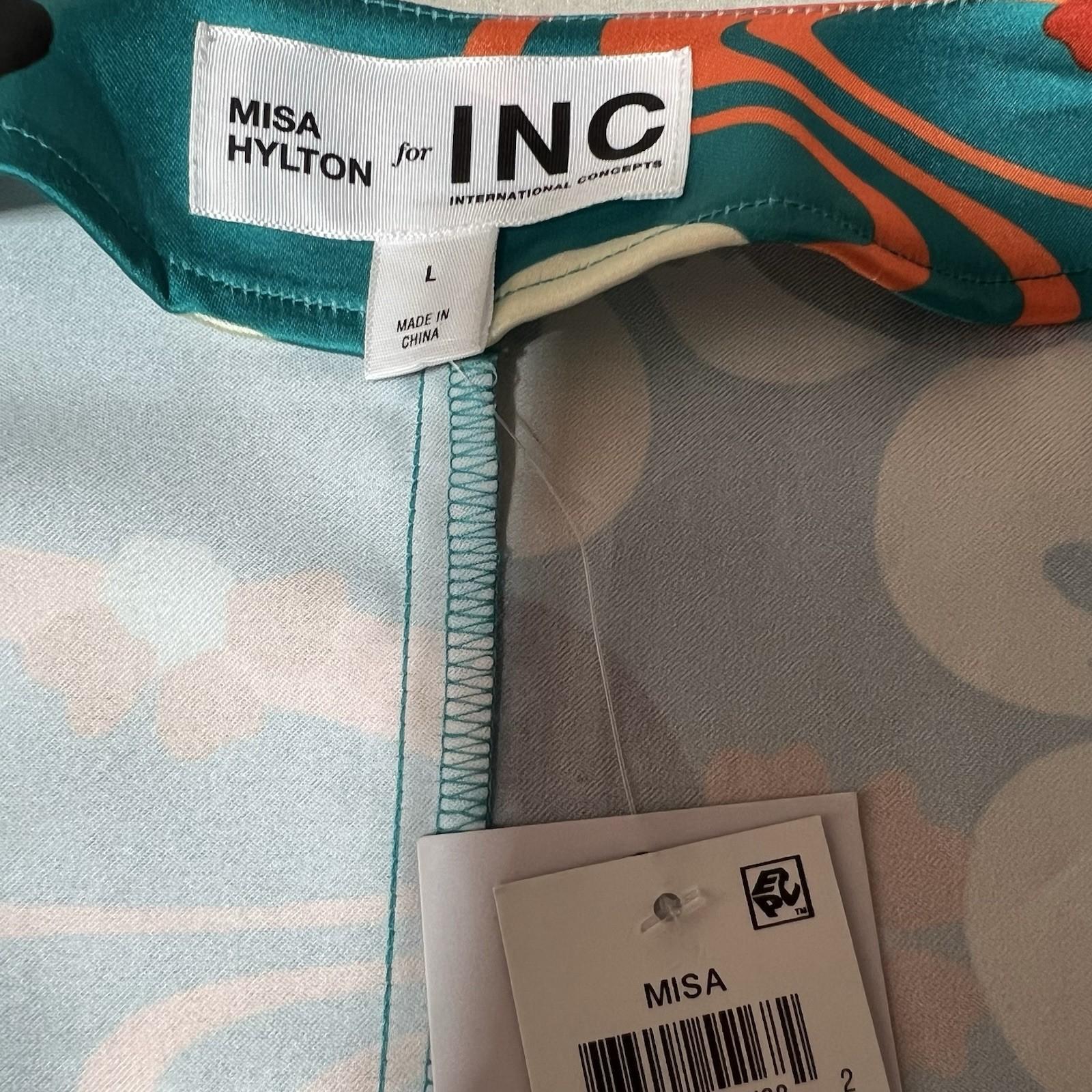 Misa Hylton For INC Beaded Fringe Kimono Blouse L Stylish Colorful Elastic Tie