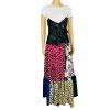 Tov Los Angeles Cotton Faux Leather Dress 42 Patchwork Floral Maxi Zip Up Ruffle