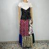 Tov Los Angeles Cotton Faux Leather Dress 42 Patchwork Floral Maxi Zip Up Ruffle