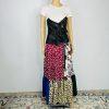 Tov Los Angeles Cotton Faux Leather Dress 42 Patchwork Floral Maxi Zip Up Ruffle