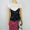 Tov Los Angeles Cotton Faux Leather Dress 42 Patchwork Floral Maxi Zip Up Ruffle