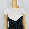 Tov Los Angeles Cotton Faux Leather Dress 42 Patchwork Floral Maxi Zip Up Ruffle