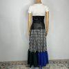 Tov Los Angeles Cotton Faux Leather Dress 42 Patchwork Floral Maxi Zip Up Ruffle