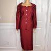 New GIOVANNA SIGNATURE 2PC Deep Red Polyester Nylon Stretch Skirt Suit Size 14