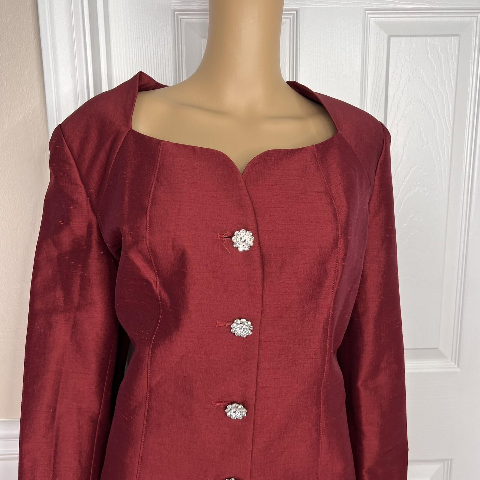 New GIOVANNA SIGNATURE 2PC Deep Red Polyester Nylon Stretch Skirt Suit Size 14