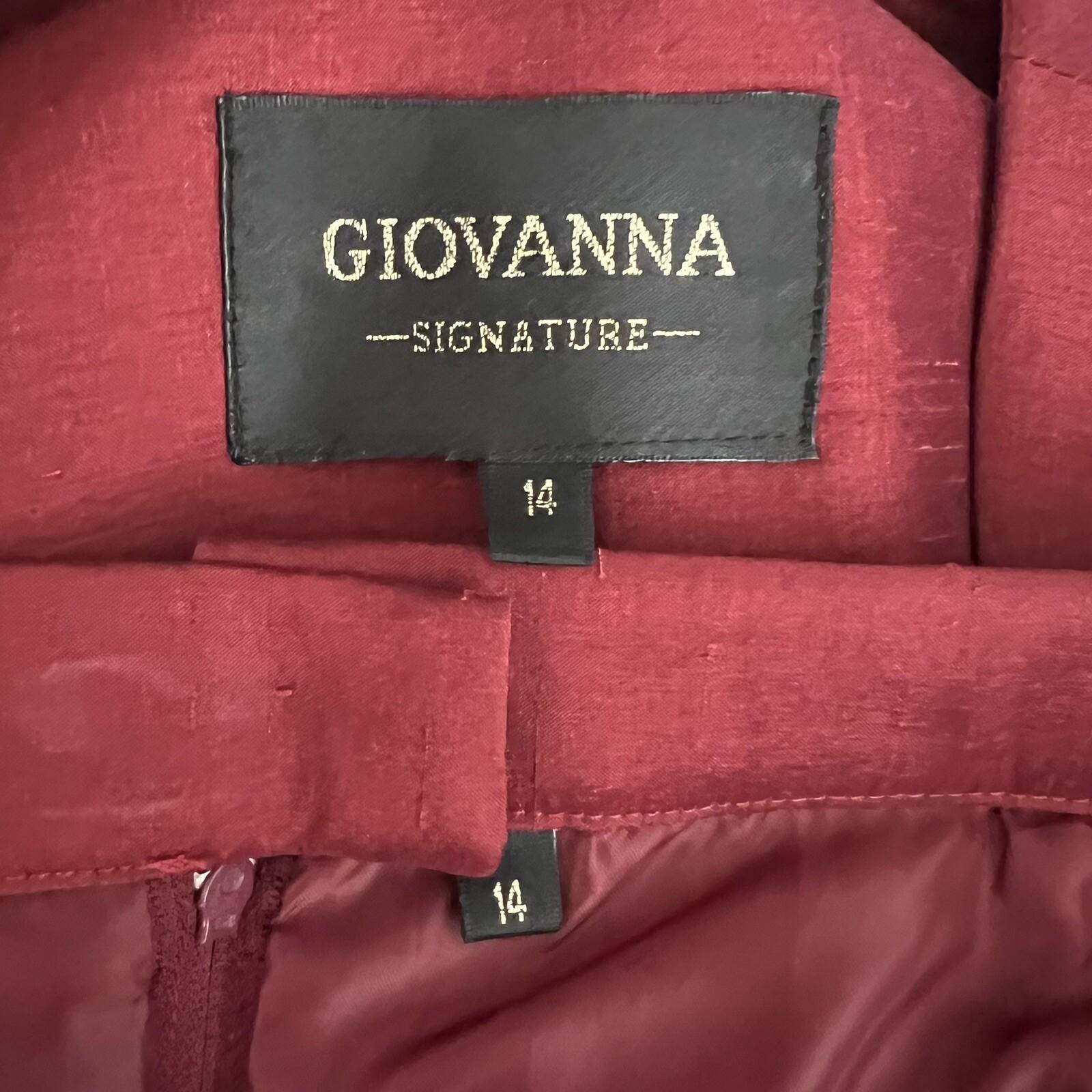 New GIOVANNA SIGNATURE 2PC Deep Red Polyester Nylon Stretch Skirt Suit Size 14