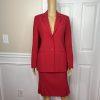JONES NEW YORK 2PC Fire Red Polyester Lined Pleated Skirt (SZ 6) Suit (SZ 4)