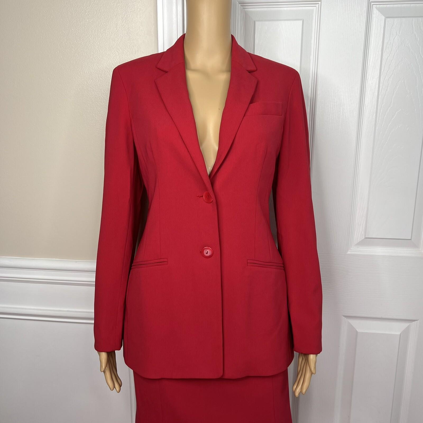 JONES NEW YORK 2PC Fire Red Polyester Lined Pleated Skirt (SZ 6) Suit (SZ 4)