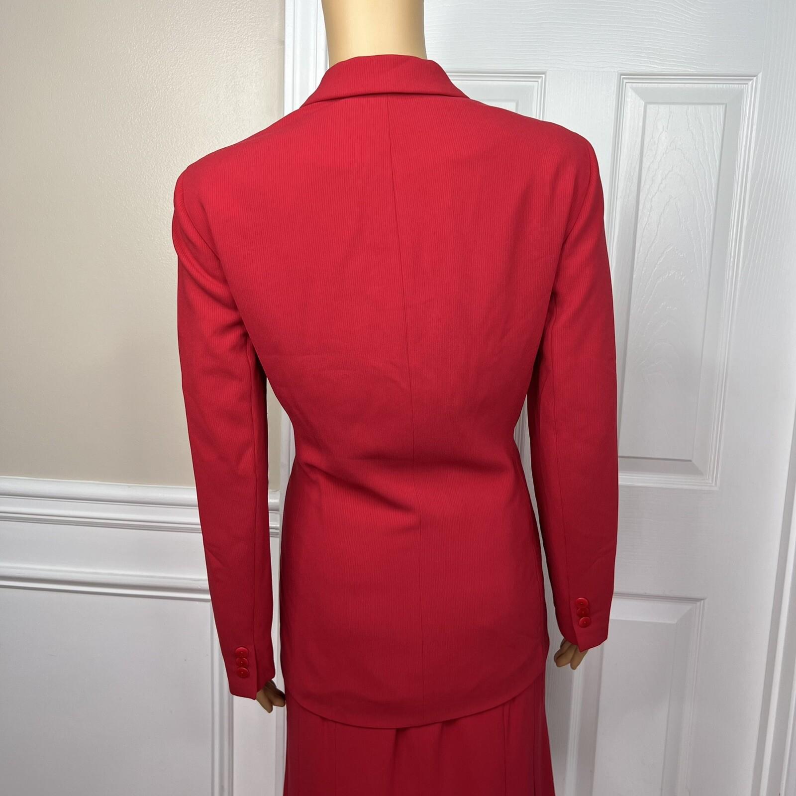 JONES NEW YORK 2PC Fire Red Polyester Lined Pleated Skirt (SZ 6) Suit (SZ 4)