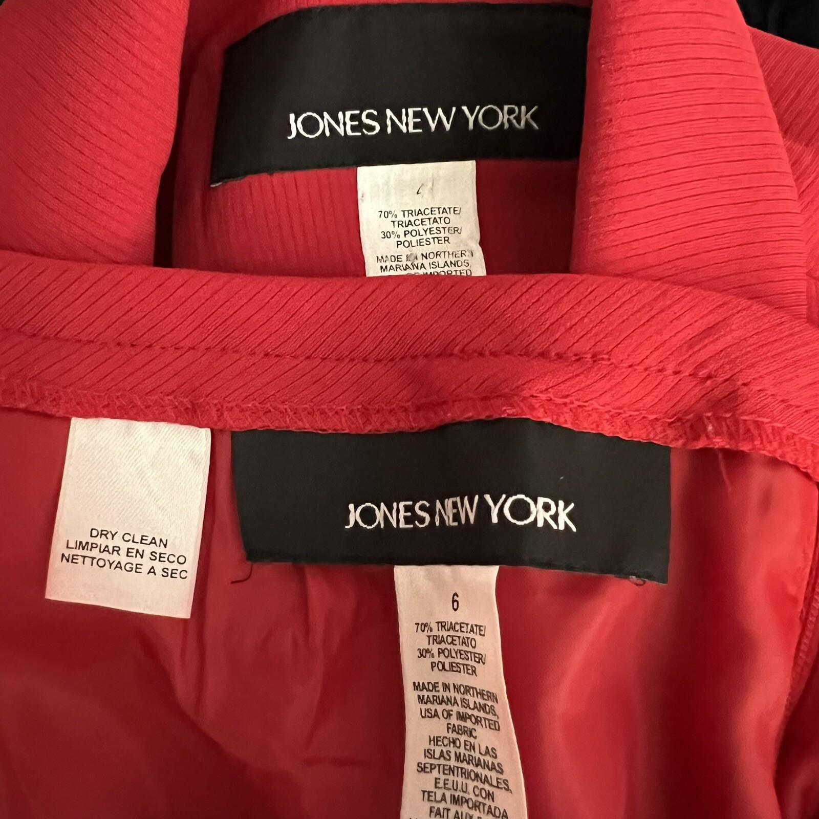 JONES NEW YORK 2PC Fire Red Polyester Lined Pleated Skirt (SZ 6) Suit (SZ 4)