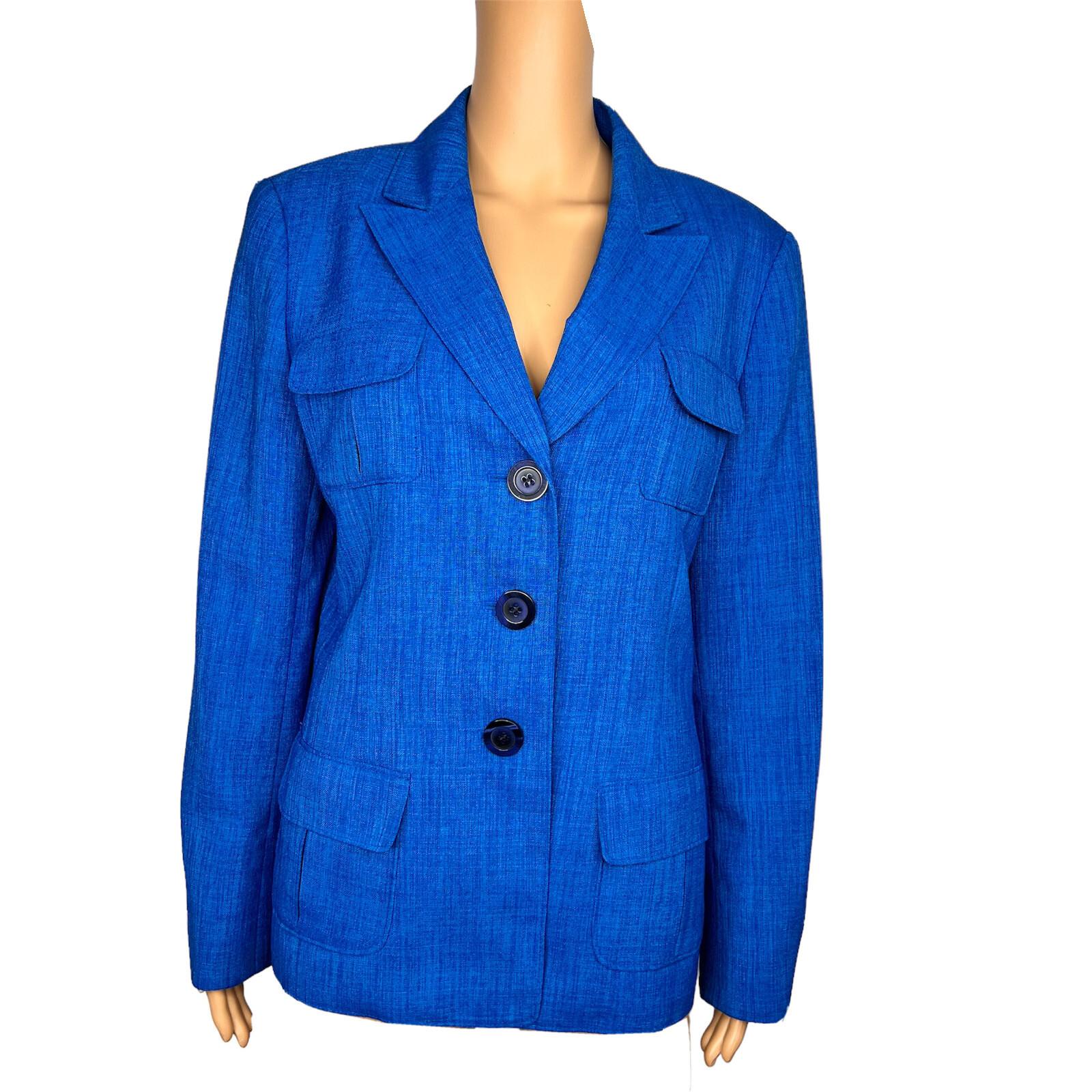 10-4843.jpg Le Suit Polyester Blazer Size 14 Royal Blue Lined Peak Collar Pockets 1PC