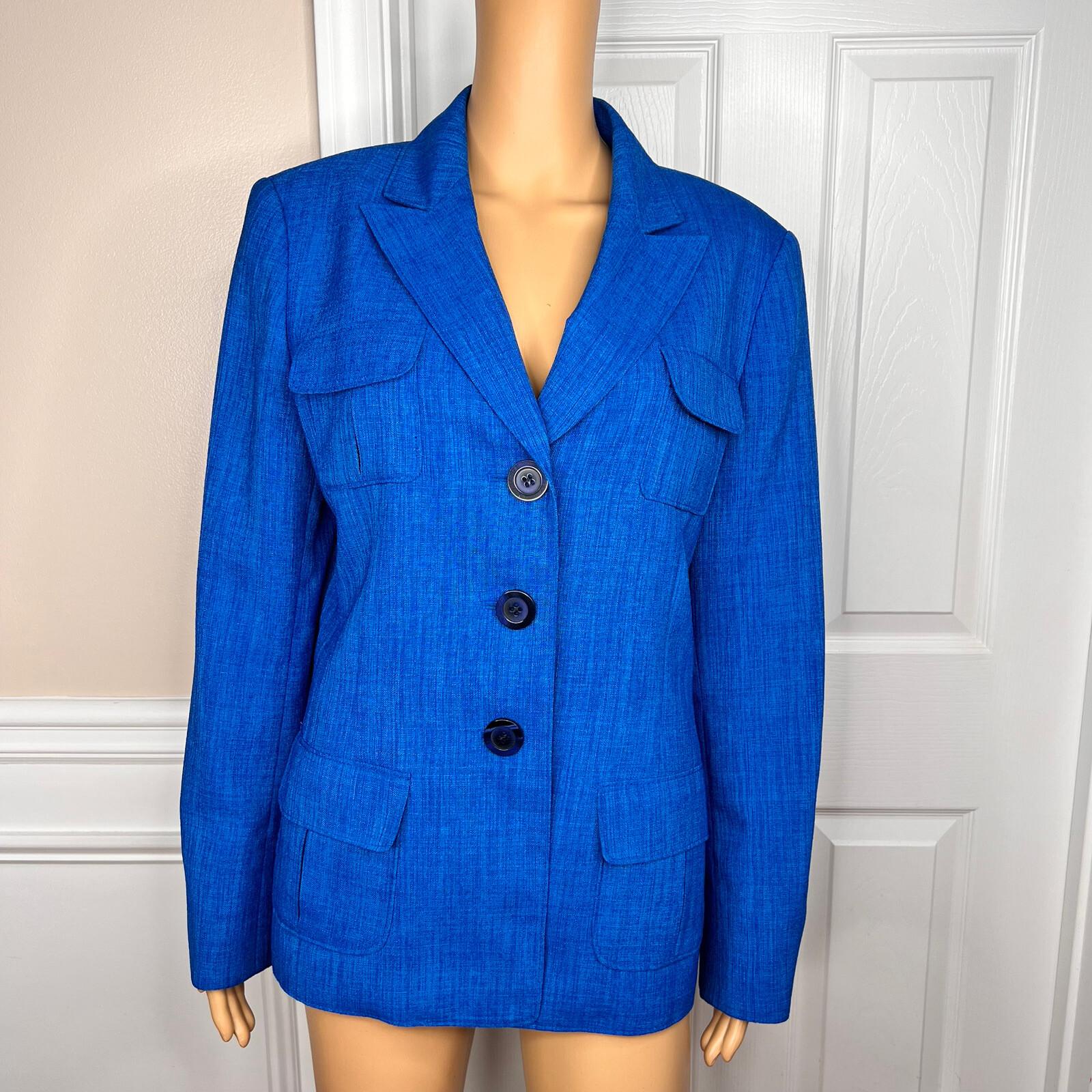 10-4844.jpg Le Suit Polyester Blazer Size 14 Royal Blue Lined Peak Collar Pockets 1PC