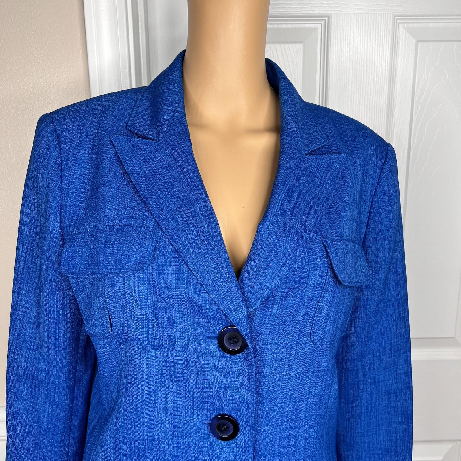 10-4845.jpg Le Suit Polyester Blazer Size 14 Royal Blue Lined Peak Collar Pockets 1PC