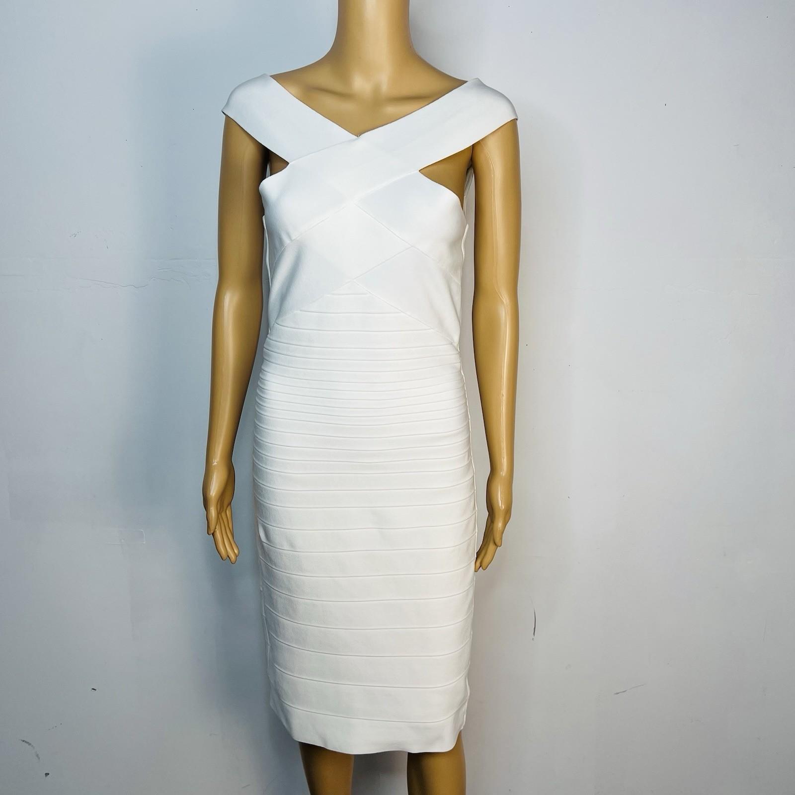 Dress the Population MAIA Off Shoulder Bodycon  Bandage Dress White Size M