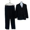 Tahari Polyester Pant Suit Size 14 Black Lined Notch Collar Career Business 2PC