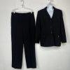 Tahari Polyester Pant Suit Size 14 Black Lined Notch Collar Career Business 2PC