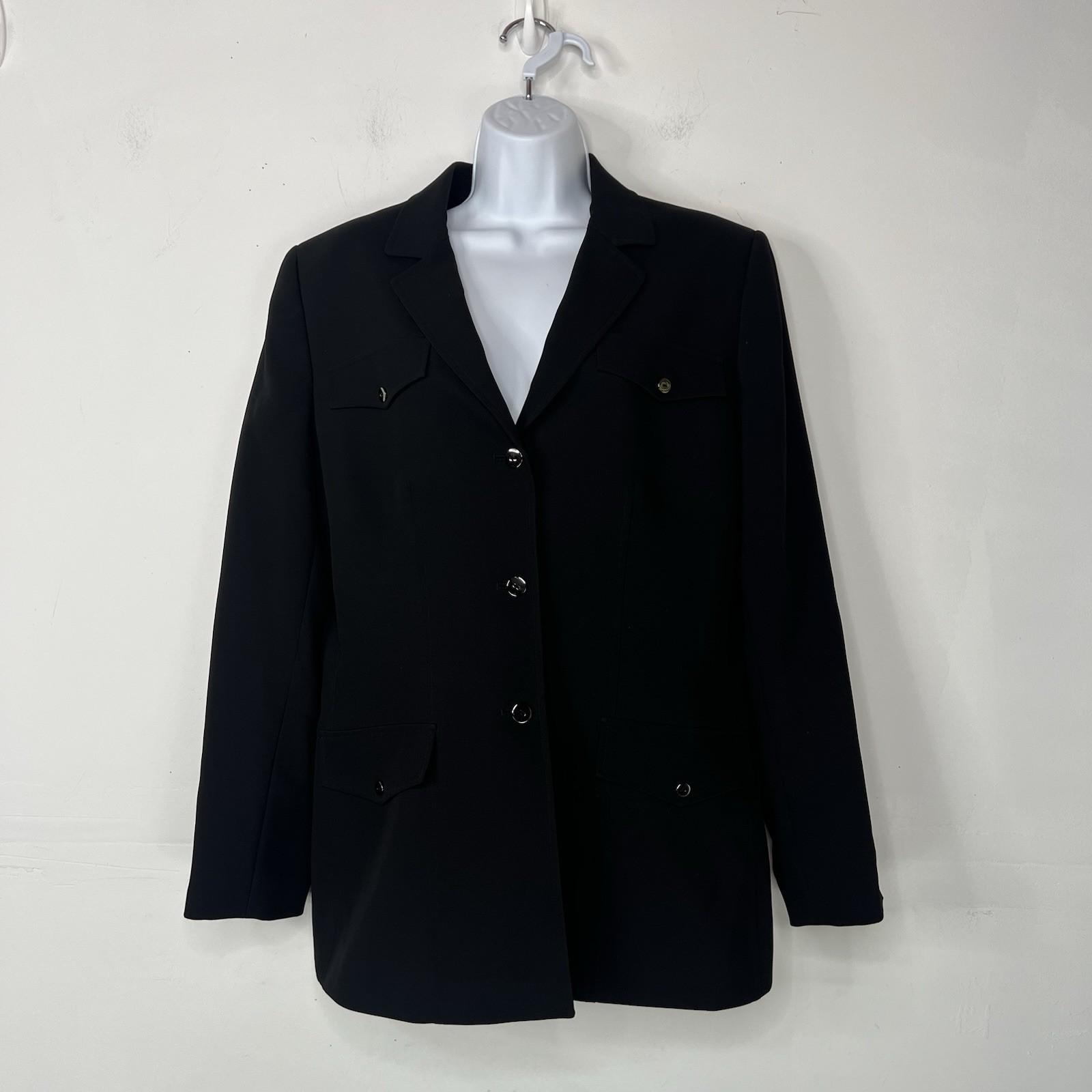 Tahari Polyester Pant Suit Size 14 Black Lined Notch Collar Career Business 2PC