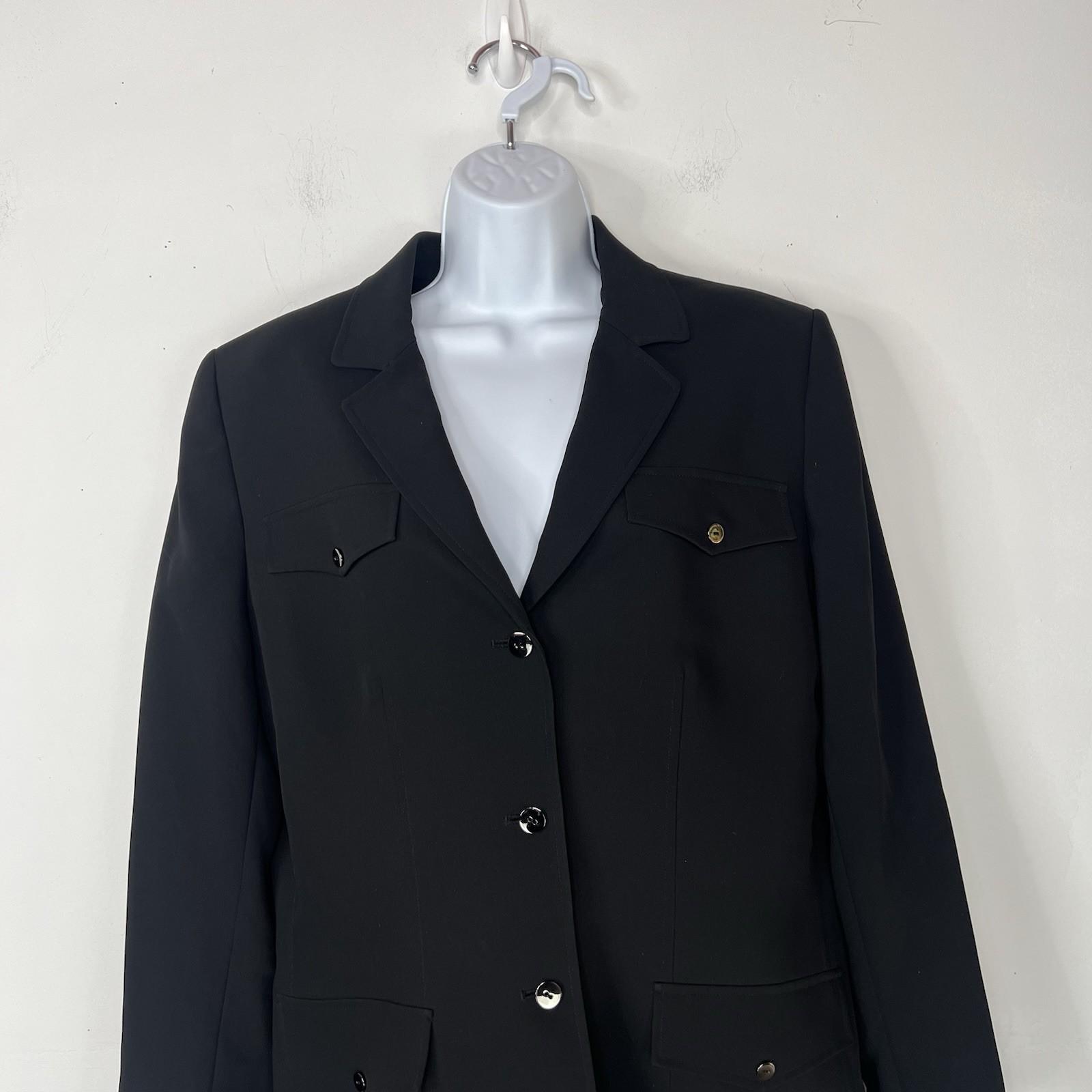 Tahari Polyester Pant Suit Size 14 Black Lined Notch Collar Career Business 2PC