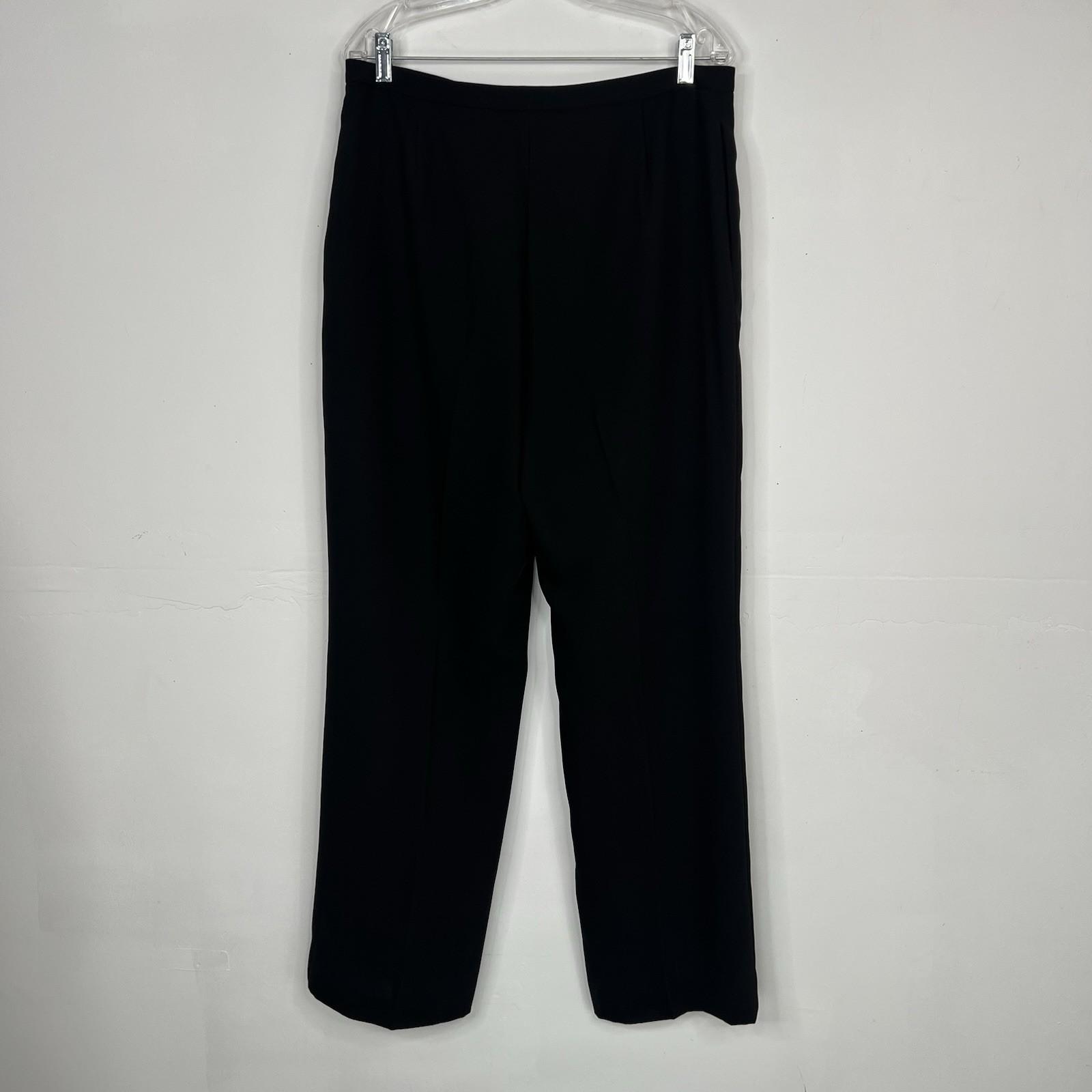 Tahari Polyester Pant Suit Size 14 Black Lined Notch Collar Career Business 2PC