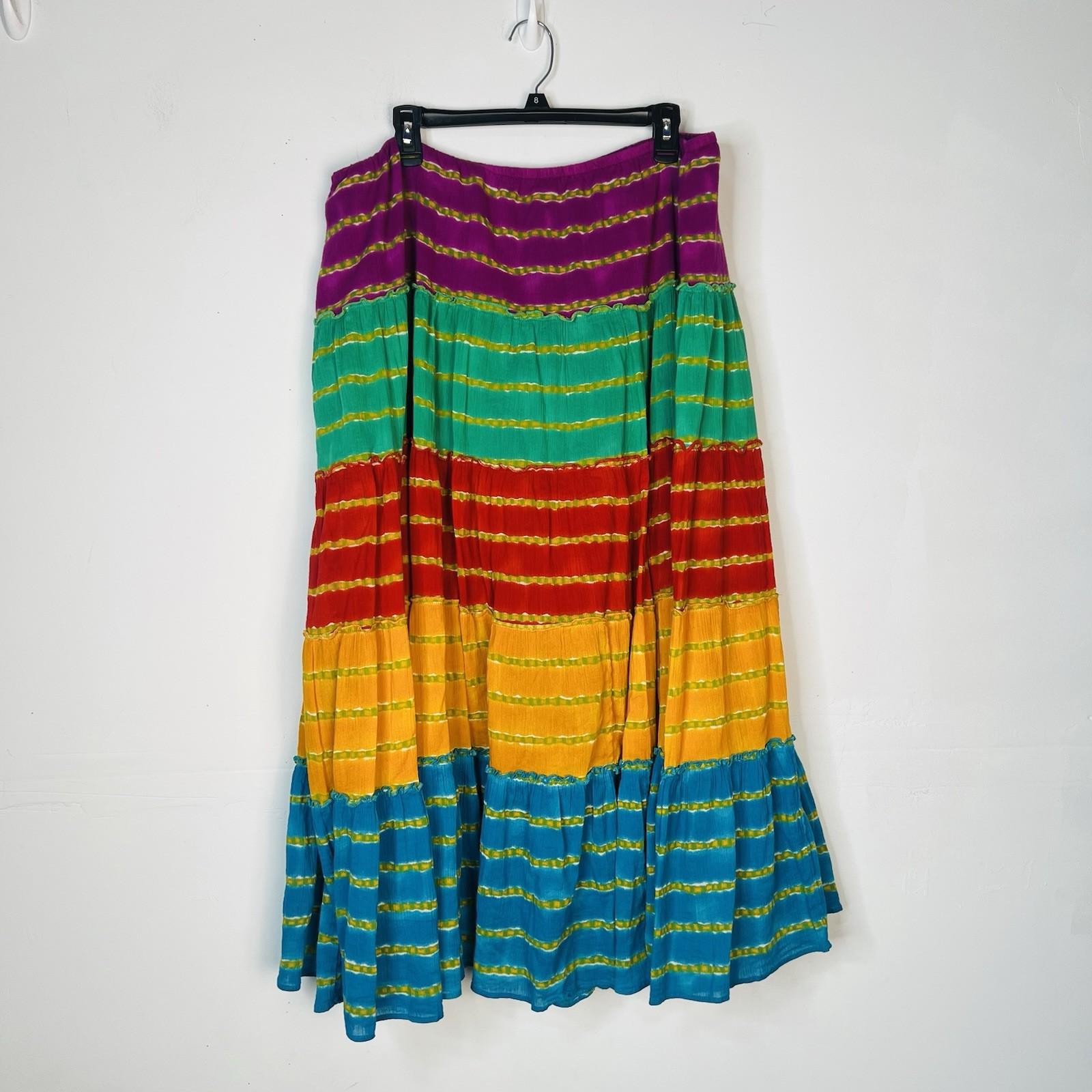 Vintage Ralph Lauren Boho Tiered Gypsy Hippie Cotton Maxi Skirt Set 2X Stretch