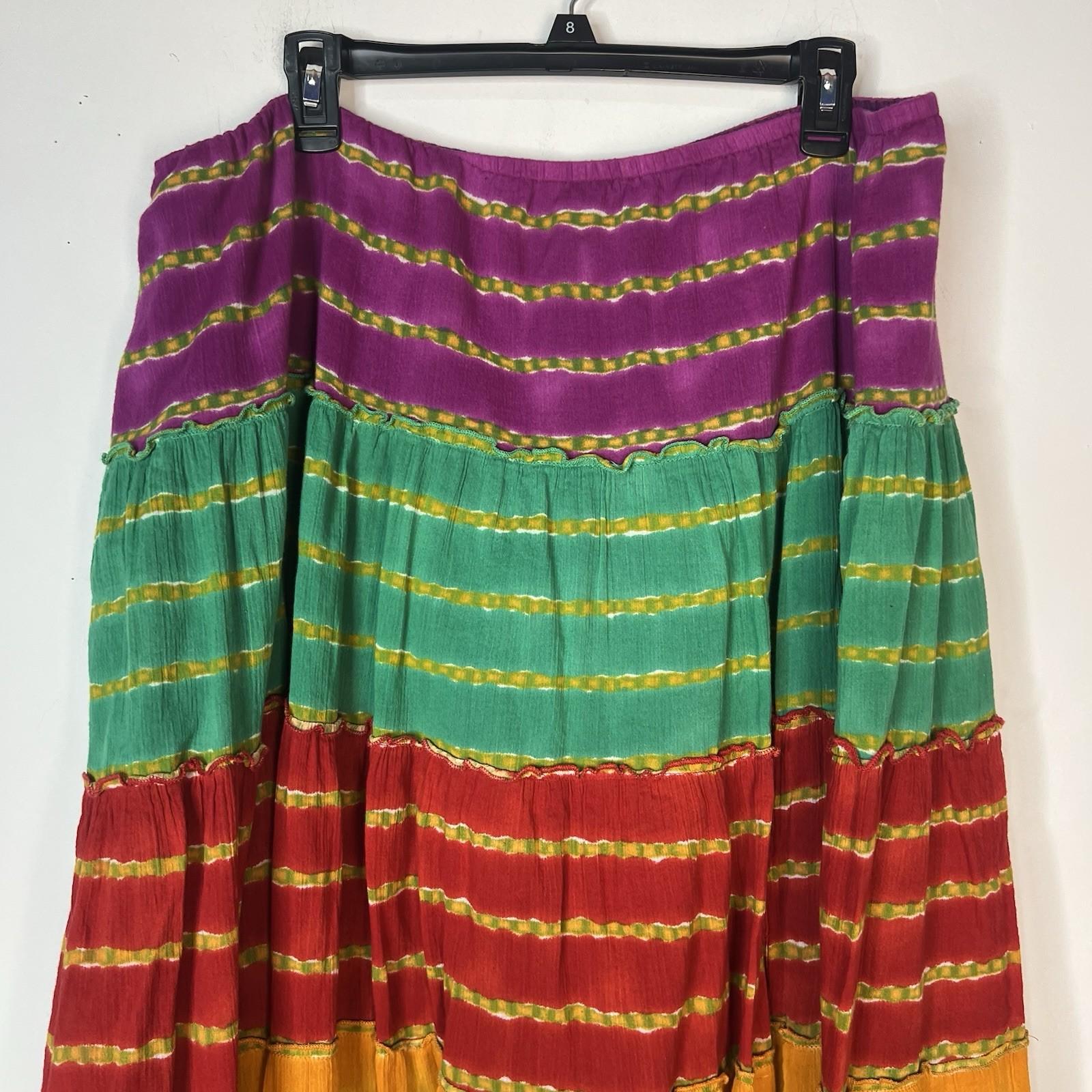 Vintage Ralph Lauren Boho Tiered Gypsy Hippie Cotton Maxi Skirt Set 2X Stretch