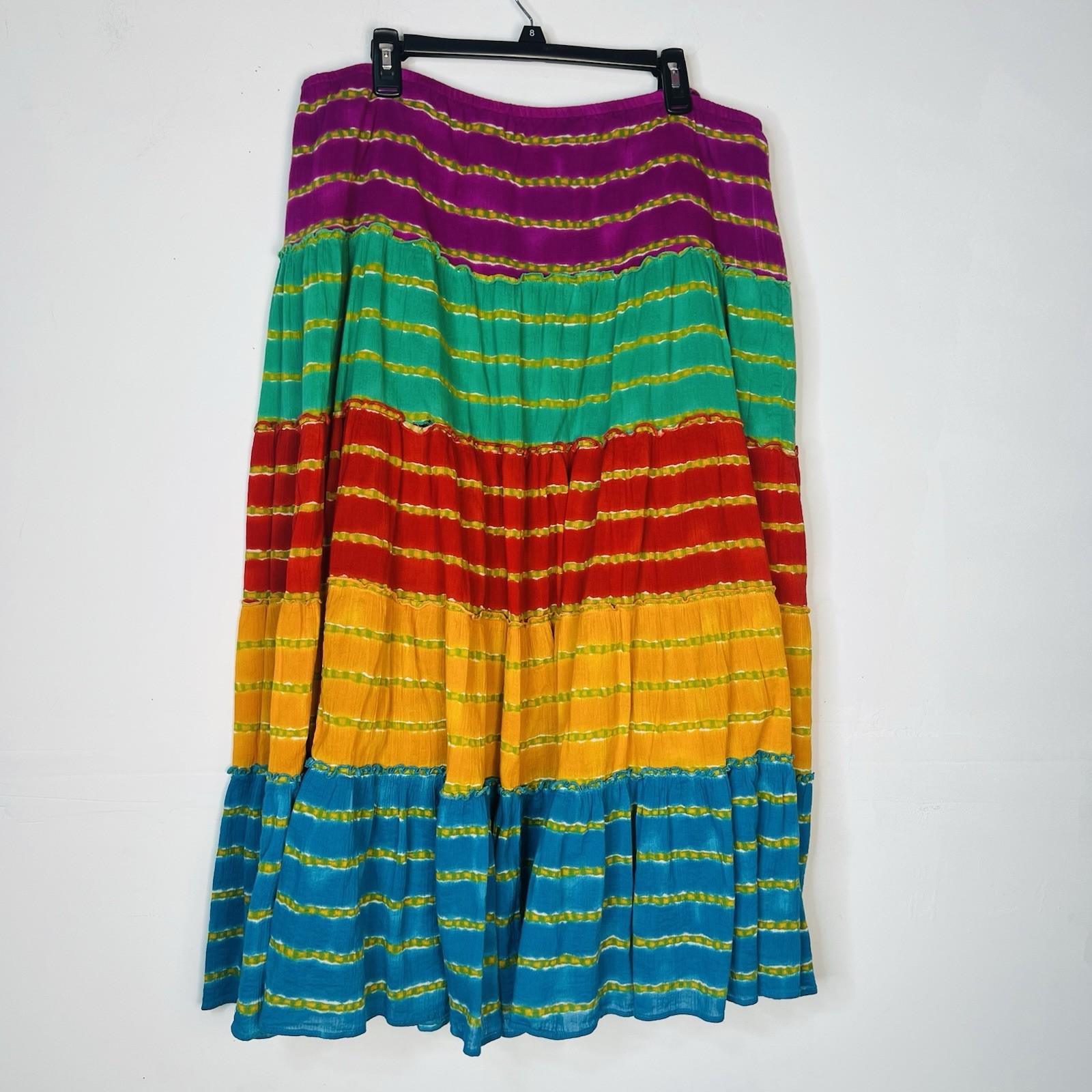 Vintage Ralph Lauren Boho Tiered Gypsy Hippie Cotton Maxi Skirt Set 2X Stretch